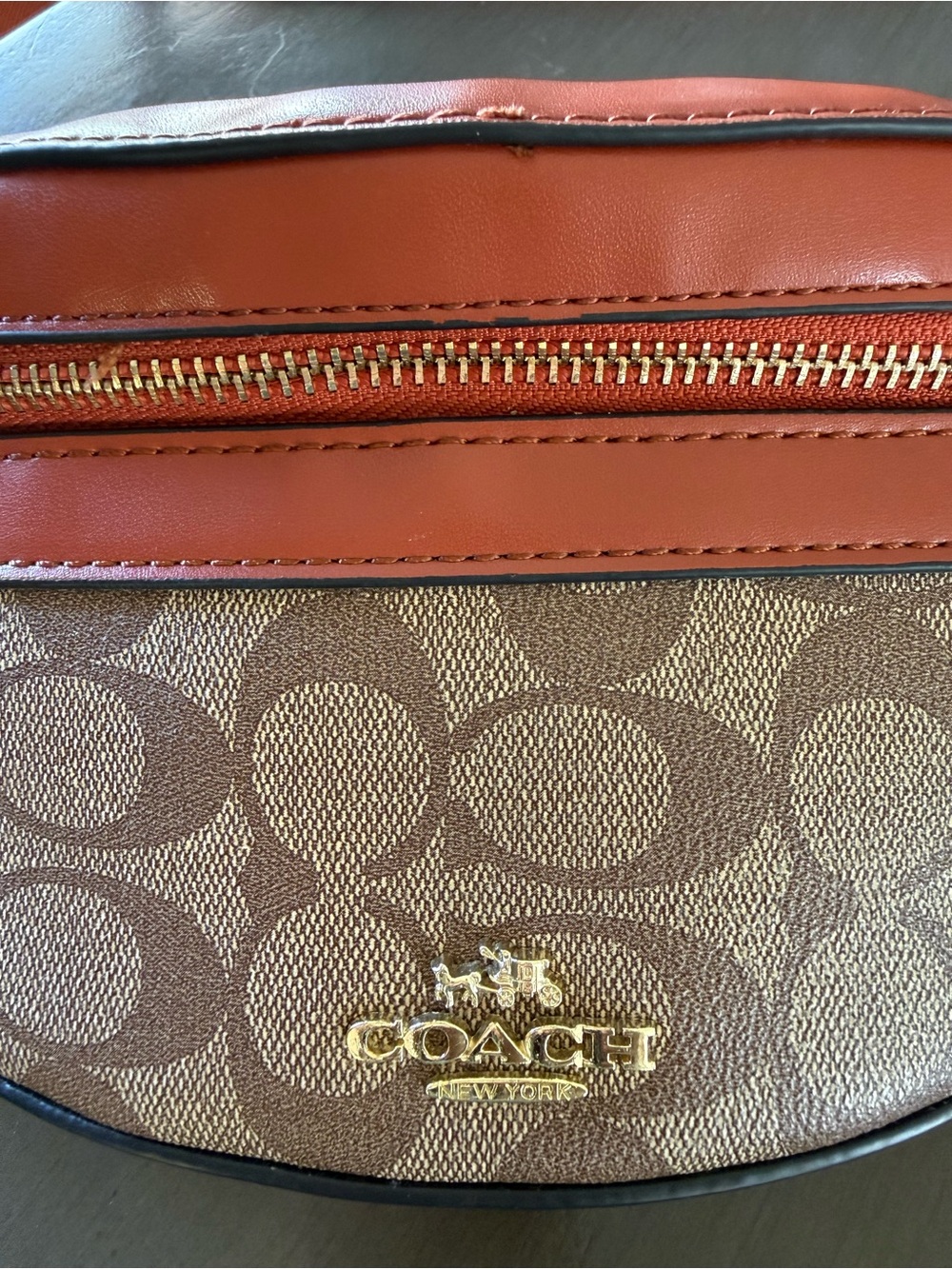 Coach Monogram Crossbody Belt Bag in Brown and Orange - Picture 2 of 9